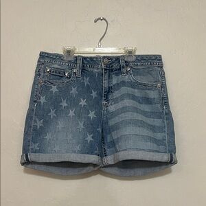 Miss Me Patriotic Flag Mid Rise Mid Short Denim Star-Patterned Cuffed Shorts